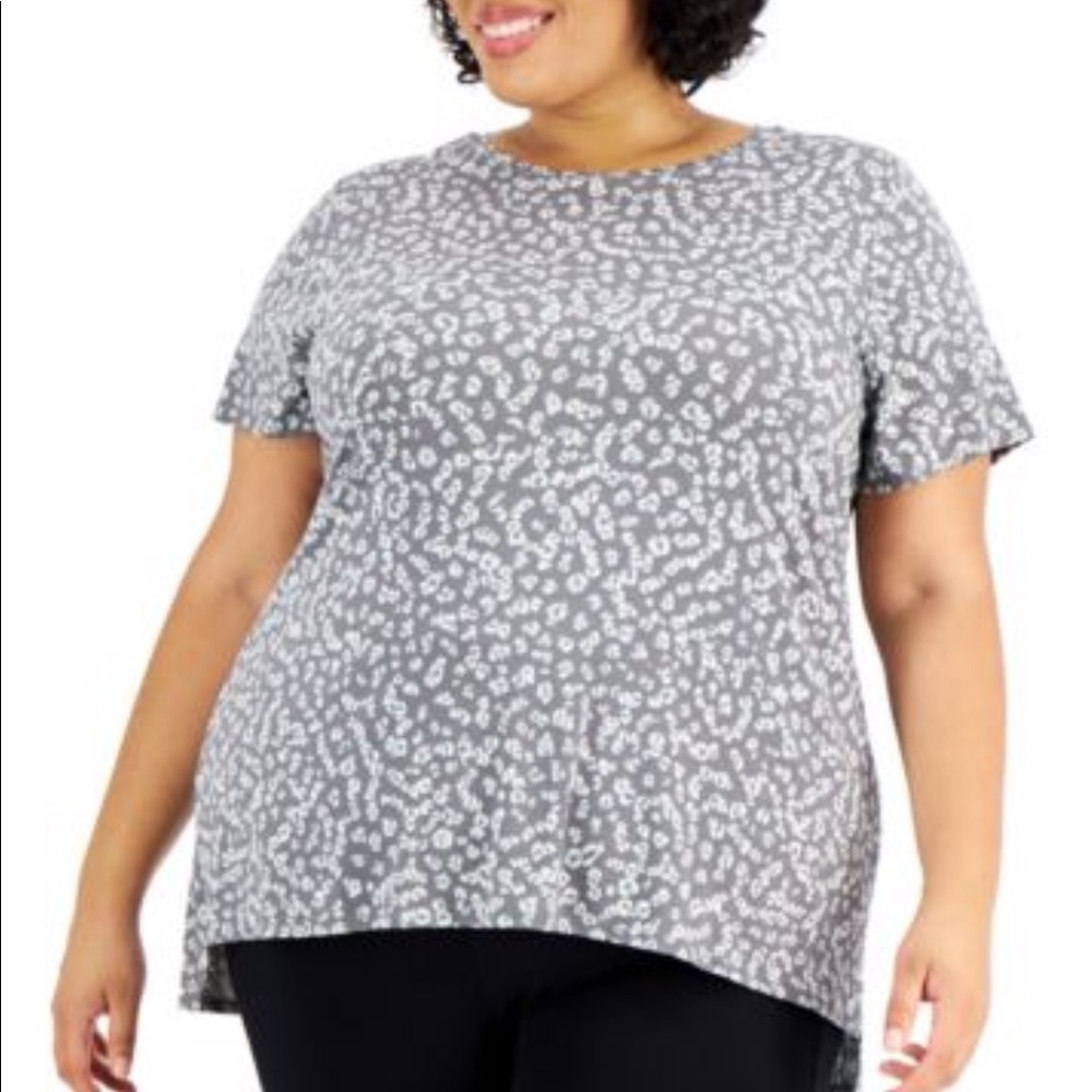 Alfani Plus Size Grey Mini Cheetah Printed Crewneck Top